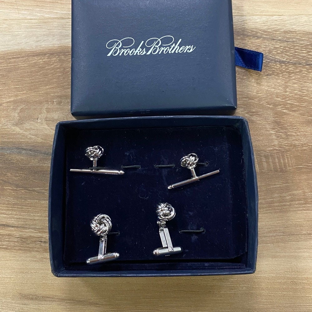 Brooks Brothers 2 Cufflinks 2 Shirt Studs Formal Love Knot Silver Tone Metal